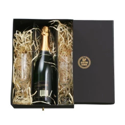 KIT 2 TAÇAS CHAMPANHE GALLANT 180 ML COM 1 CHANDON 750 ML E CAIXA DE PAPEL CARTÃO